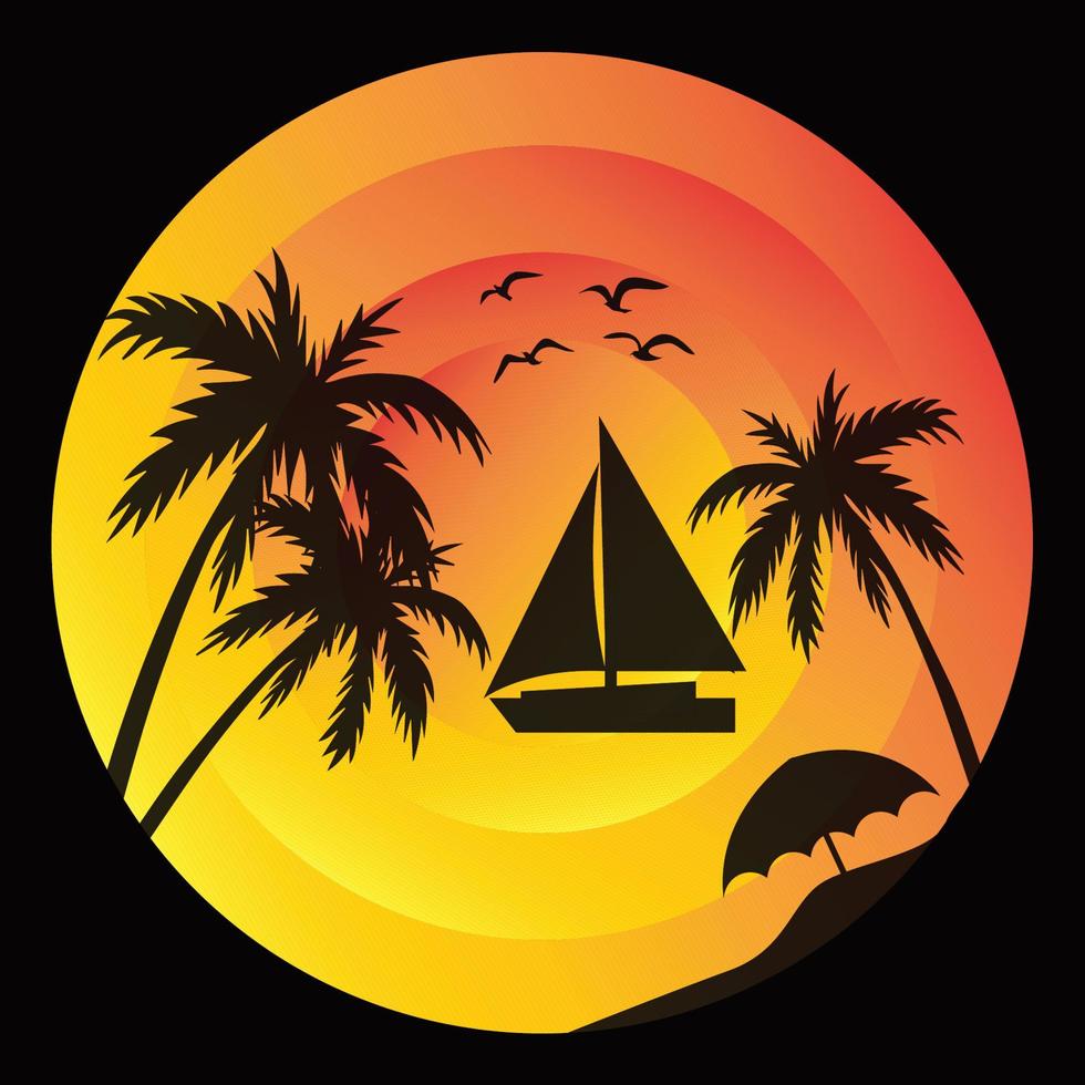 Retro sunset summer t-shirt design vector