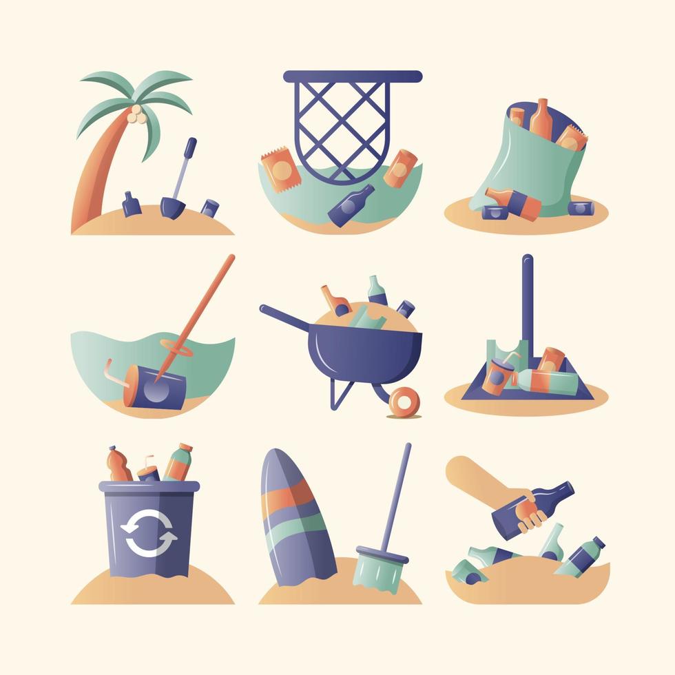 Beach Cleaning Icon Collection vector