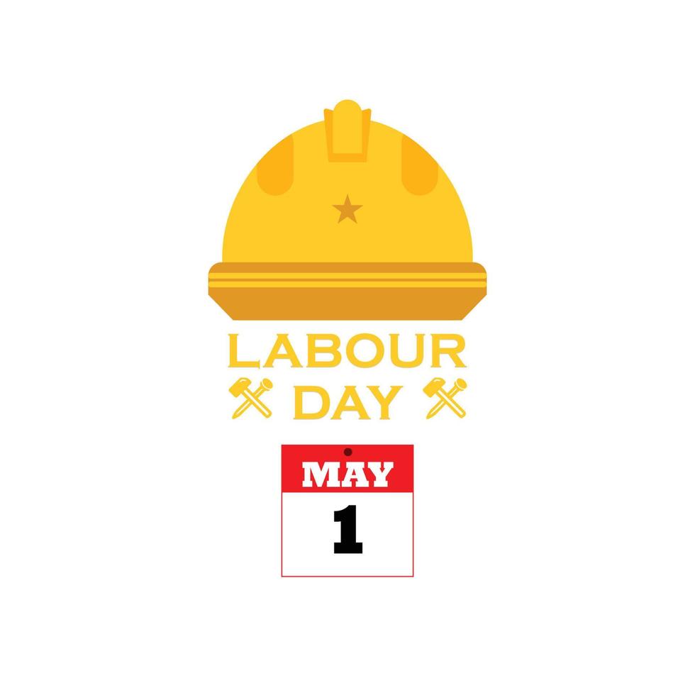 Happy Labour Day 1st may lettering with helmet vector background. Labour Day card. International Workers day illustration for greeting card.