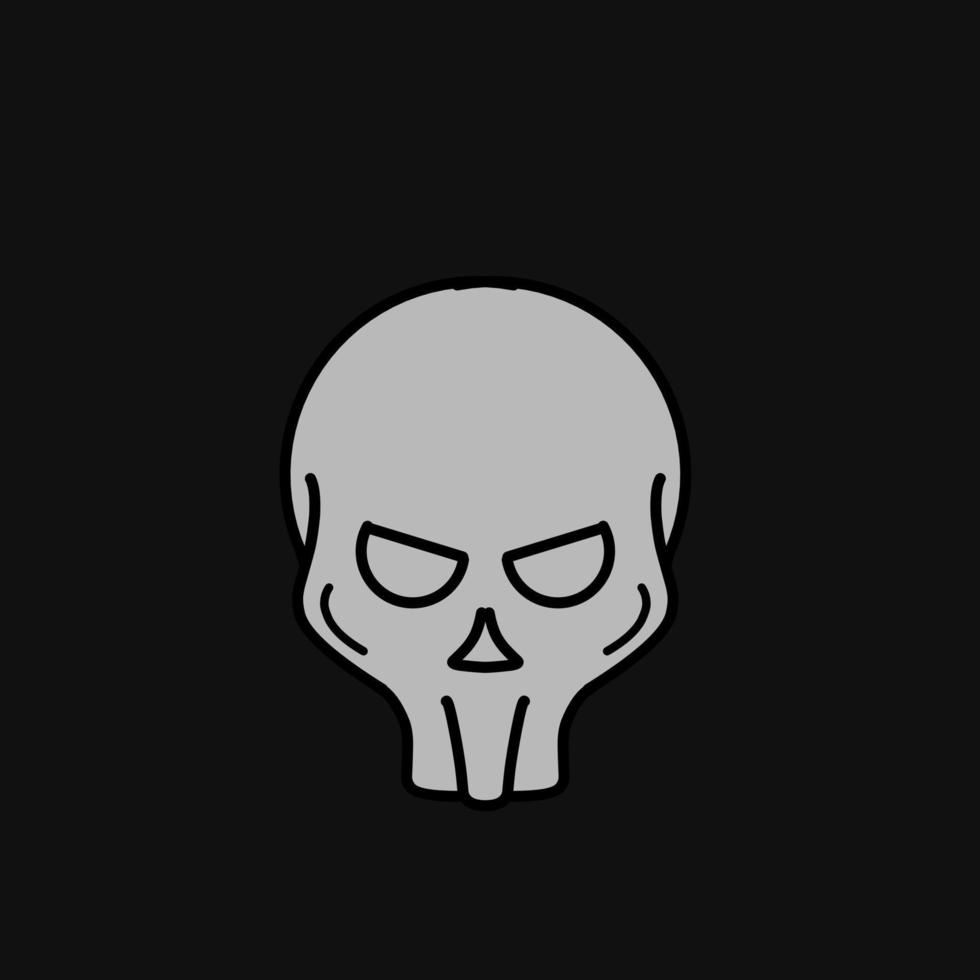 logotipo, icono o ilustración del cráneo, vector del esqueleto. papel tapiz de diseño de mascota con fondo gris en el festival de halloween
