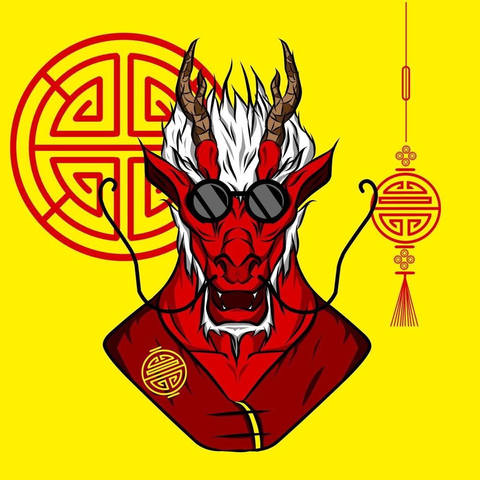 Happy Chinese New Year. Cartoon dragon set with traditional chinese costume. The year of animal zodiac vector