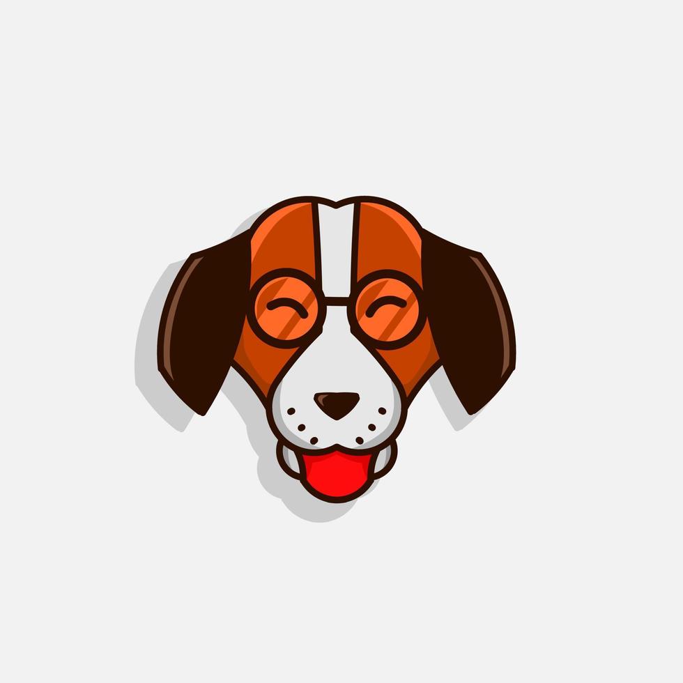 perro logo dibujos animados lindo mascota sonrisa cachorro mascota usar anteojos sobre fondo blanco vector