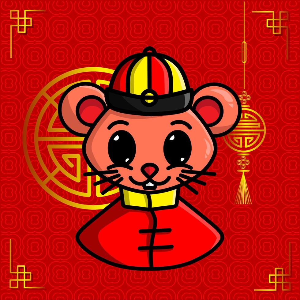 Happy Chinese New Year. Cartoon cute mouse set with traditional chinese costume. The year of animal zodiac vector