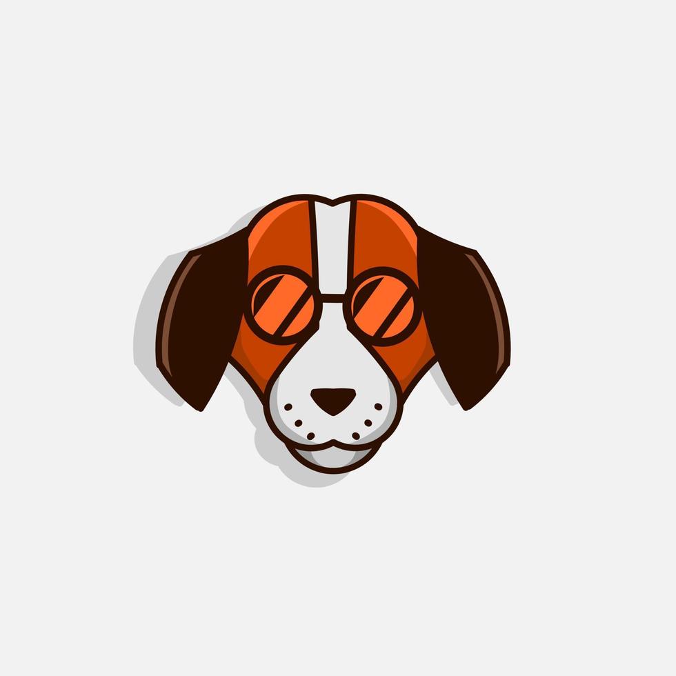 perro logo dibujos animados lindo mascota sonrisa cachorro mascota usar anteojos sobre fondo blanco vector