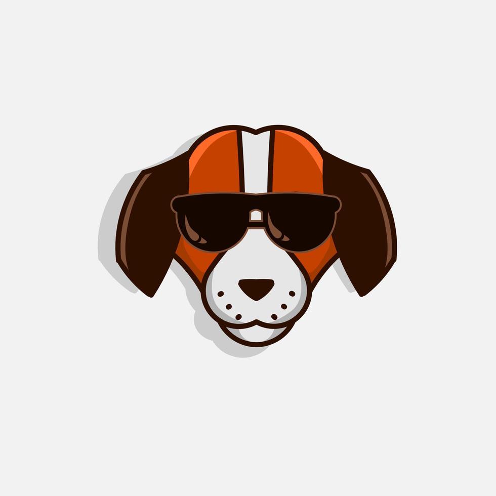 perro logo dibujos animados lindo mascota sonrisa cachorro mascota usar anteojos sobre fondo blanco vector