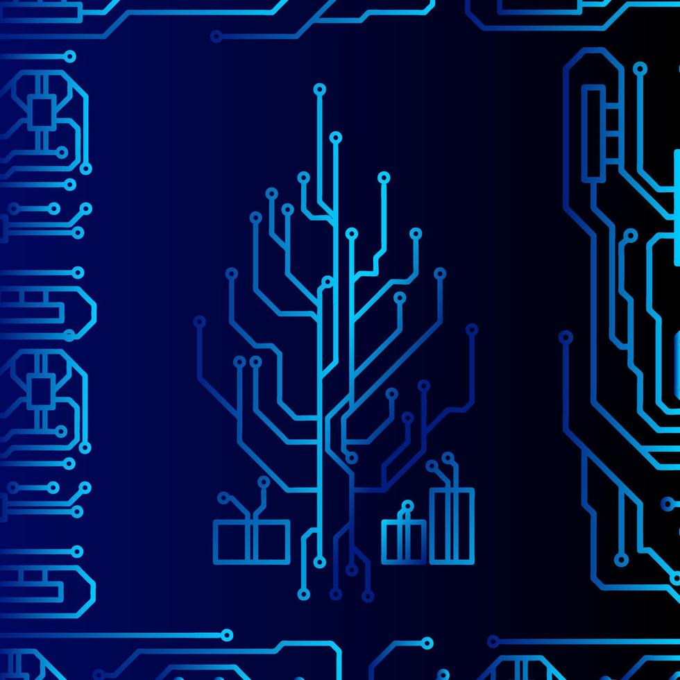 High tech christmas tree technology geometric and connection system background with digital data abstract. Electronic dark blue background wallpaper. Vector illustration.
