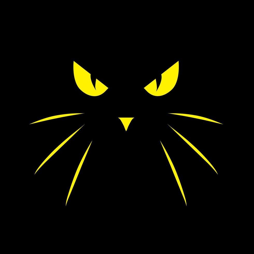 diseño de logotipo de ojo de gato. ojos de un gato amarillo en la oscuridad para el feliz fondo de halloween vector