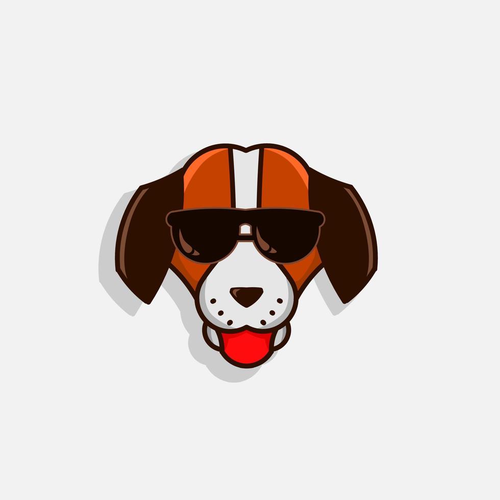 perro logo dibujos animados lindo mascota sonrisa cachorro mascota usar anteojos sobre fondo blanco vector