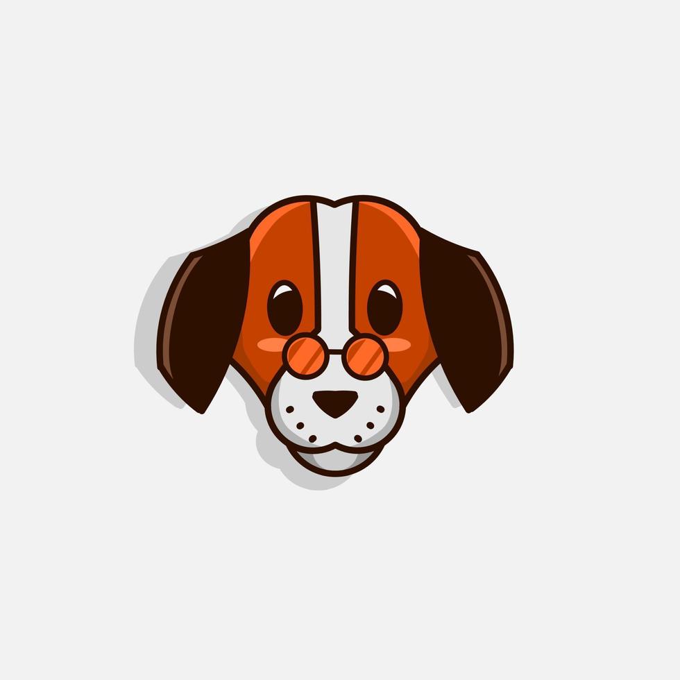 perro logo dibujos animados lindo mascota sonrisa cachorro mascota usar anteojos sobre fondo blanco vector