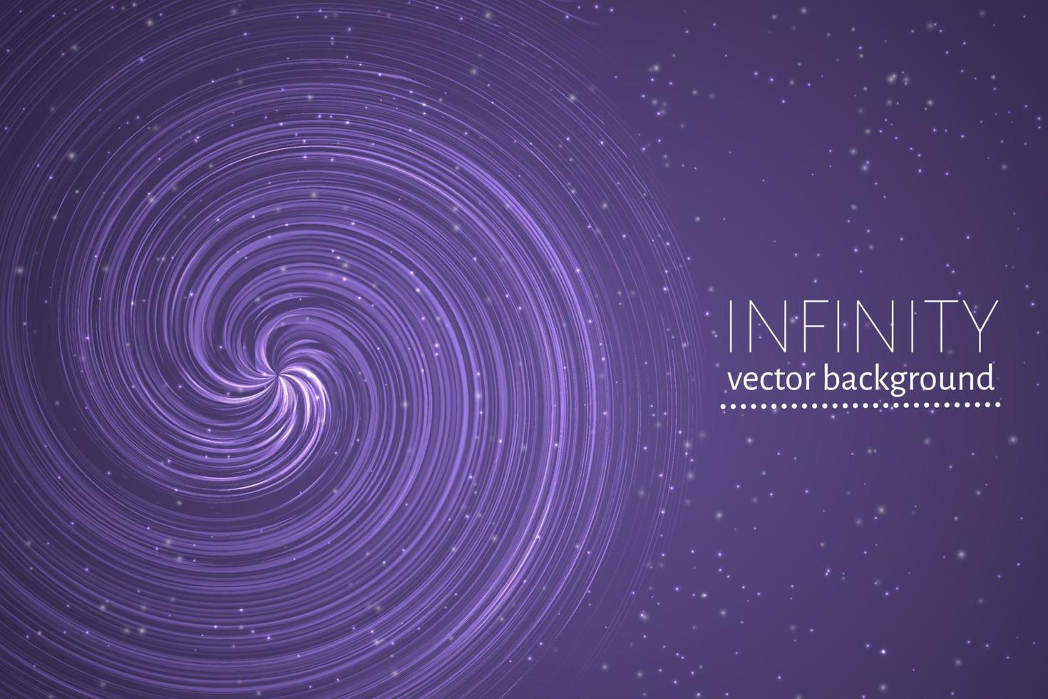 Ultra violet wavy space background. Glowing spiral cosmic banner. Infinity vector illustration. Easy to edit design template.
