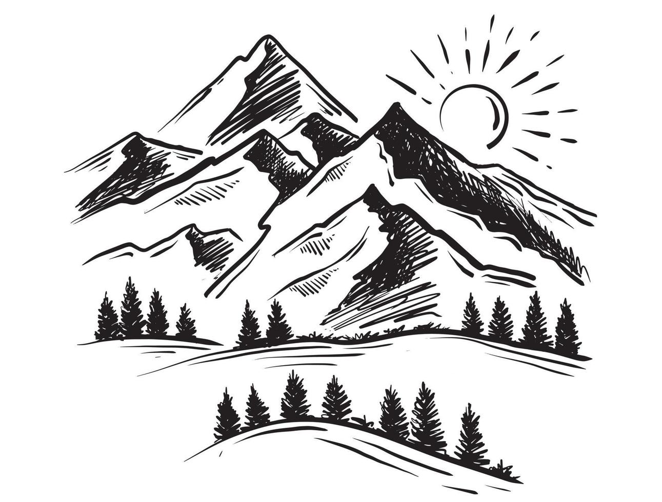 Landscape mountains. Hand drawn illustration. vector