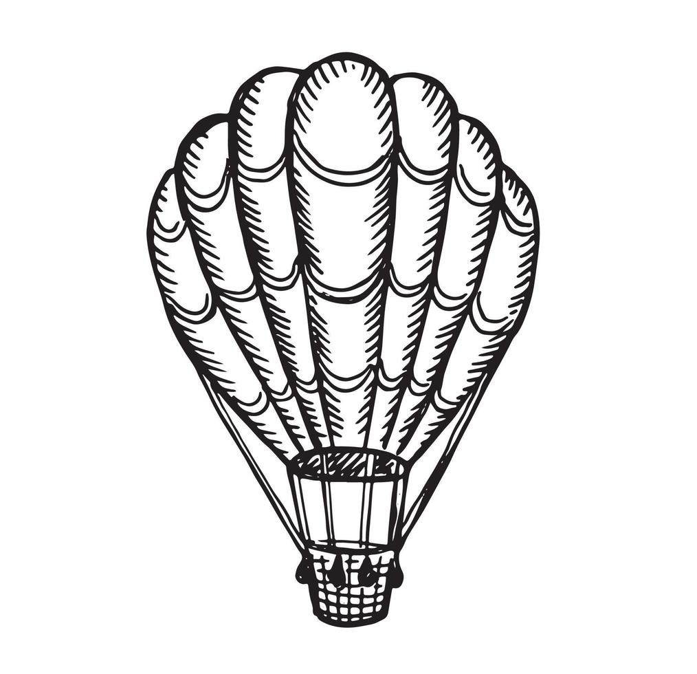 Hot air balloons flying, Hand drawn illustration. vector