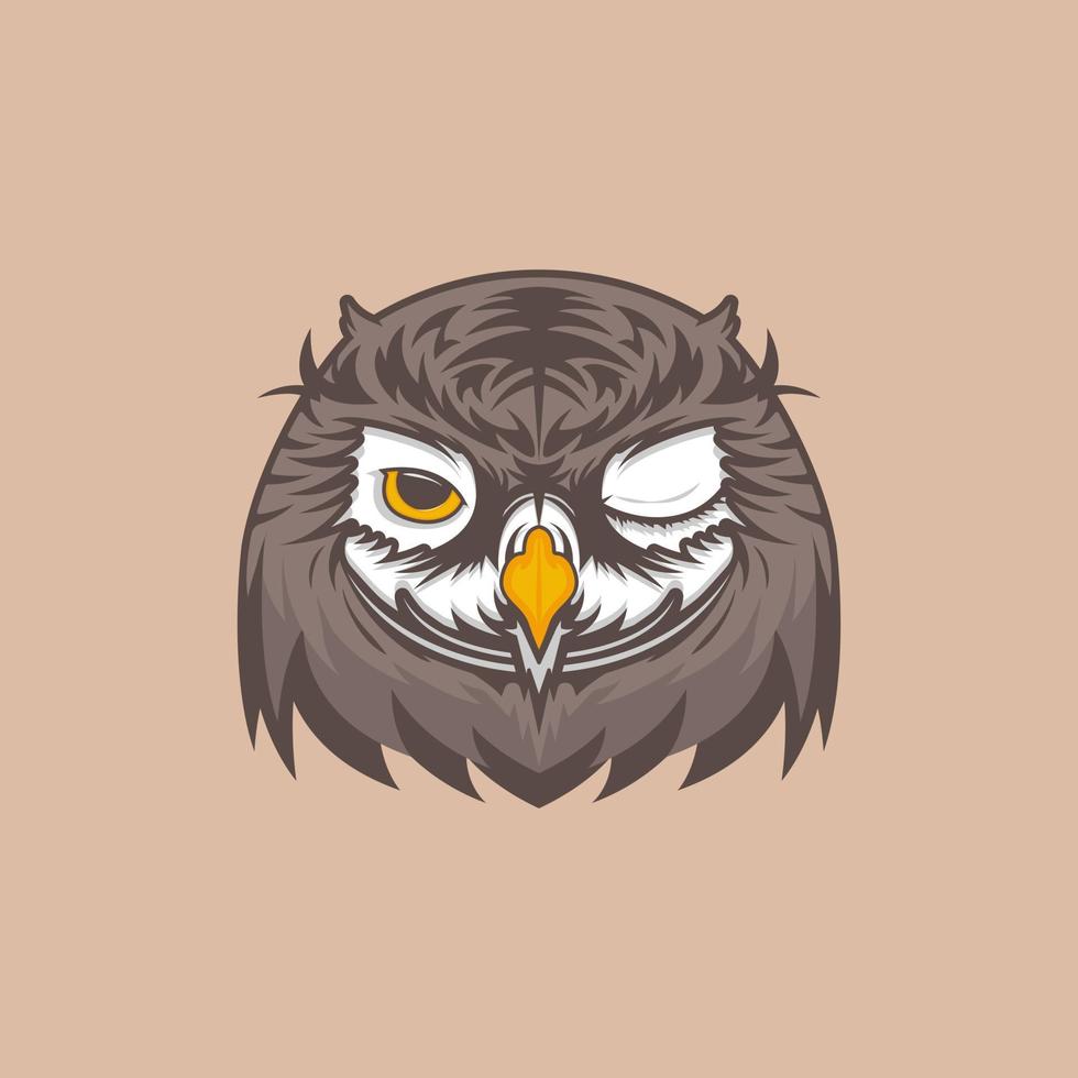 Owl head vector logo with one eye closed.