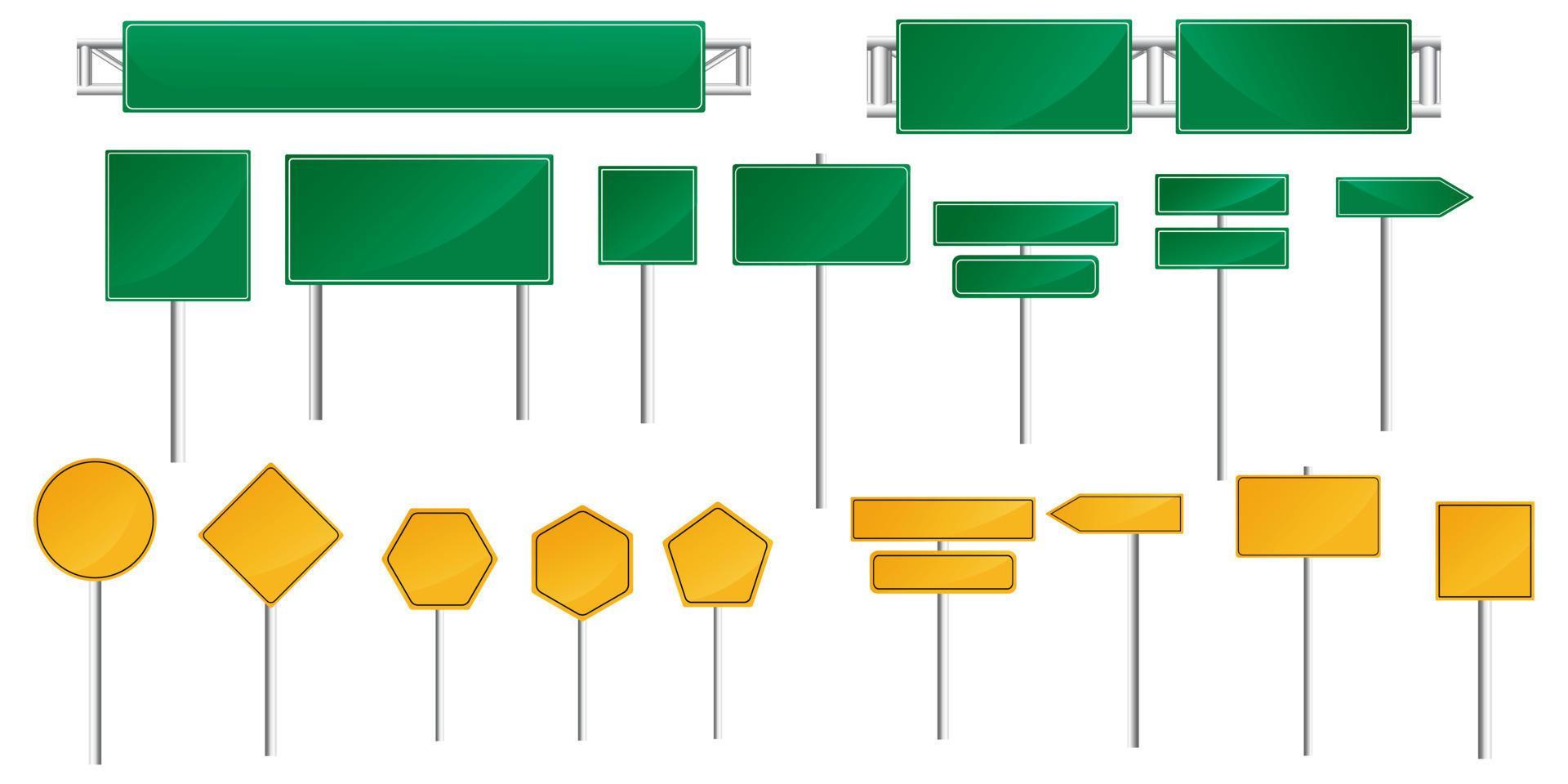 vector set of traffic signs with various shapes in green and orange