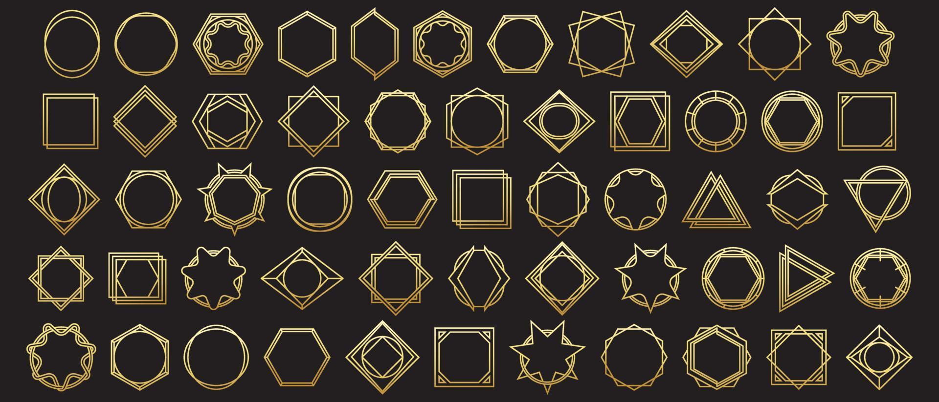 Set of gold geometry. Gold frame icon. Gold wedding invitation. Luxury templates. Decorative Pattern. Modern abstract vector elements. Vector Illustration.