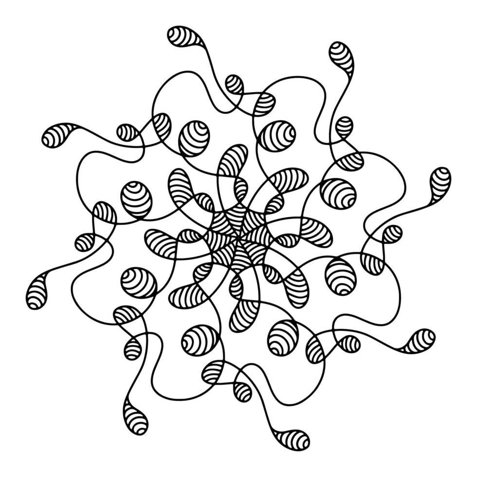 Hand drawn spider web mandala isolated on white background. Cute doodle squid, octopus, tentacles, alien, hive, dreamcatcher. Coloring page for adult and kids. Scribble ink line art. Antistress book vector