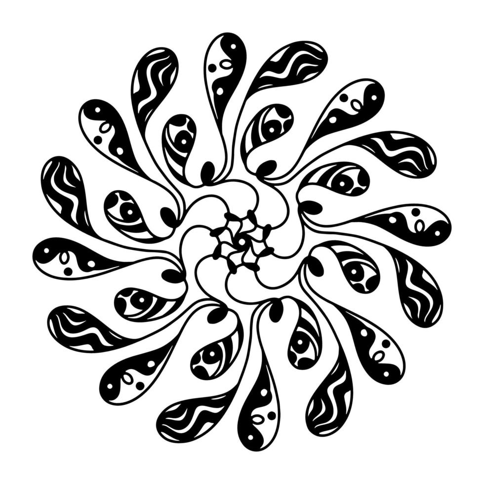 mandala de tela de araña dibujada a mano aislada sobre fondo blanco. lindo garabato calamar, pulpo, tentáculos, extraterrestre, aster, crisantemo, atrapasueños. página para colorear para adultos y niños. libro antiestrés vector