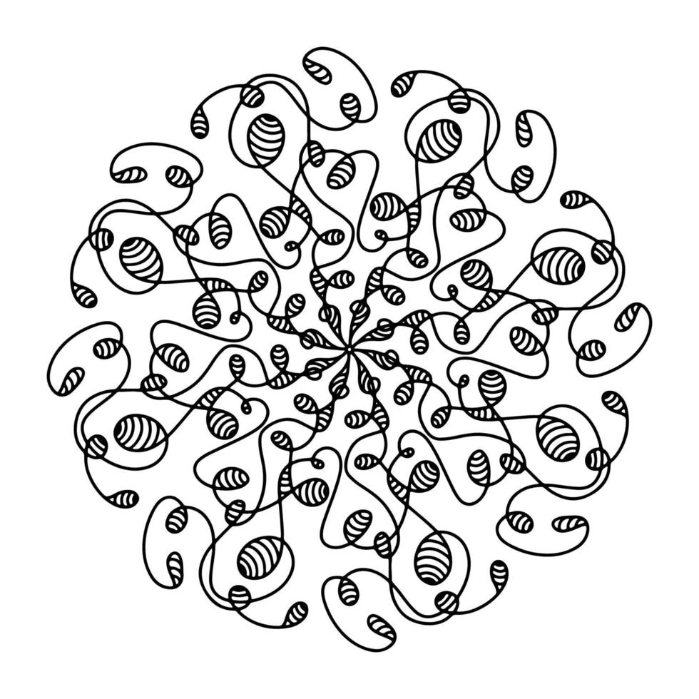 Hand drawn spider web mandala isolated on white background. Cute doodle squid, octopus, tentacles, alien, hive, dreamcatcher. Coloring page for adult and kids. Scribble ink line art. Antistress book vector