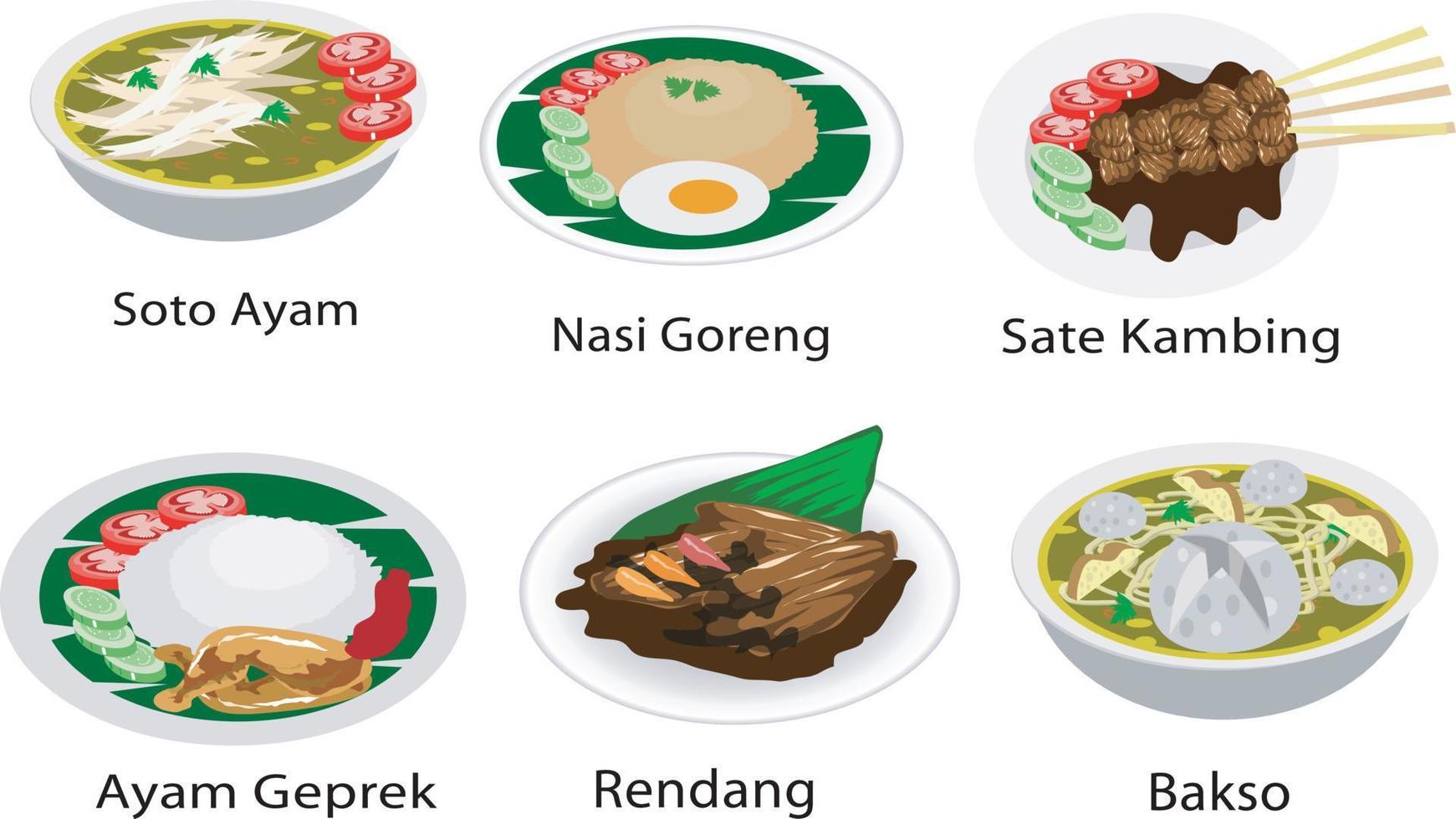 vector de conjunto de comida indonesia