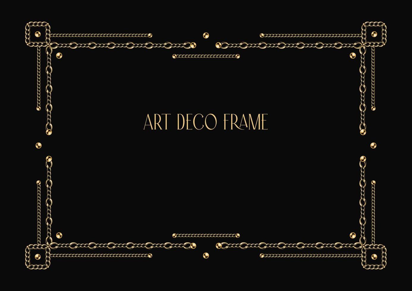 Art deco geometric frame made of golden chain, beads vector