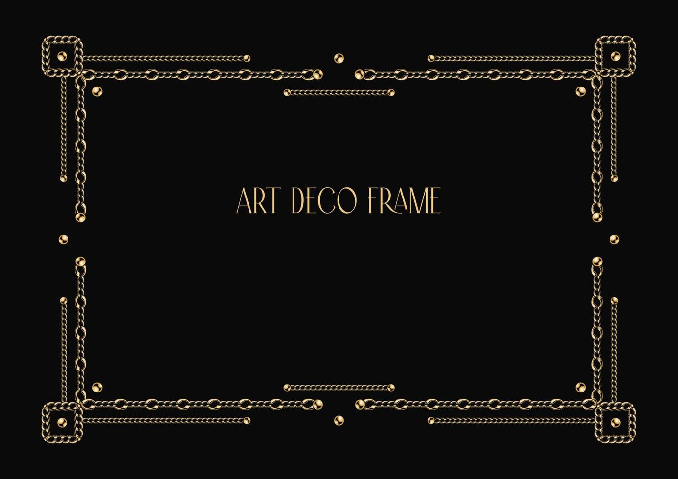 Art deco geometric frame made of golden chain, beads vector