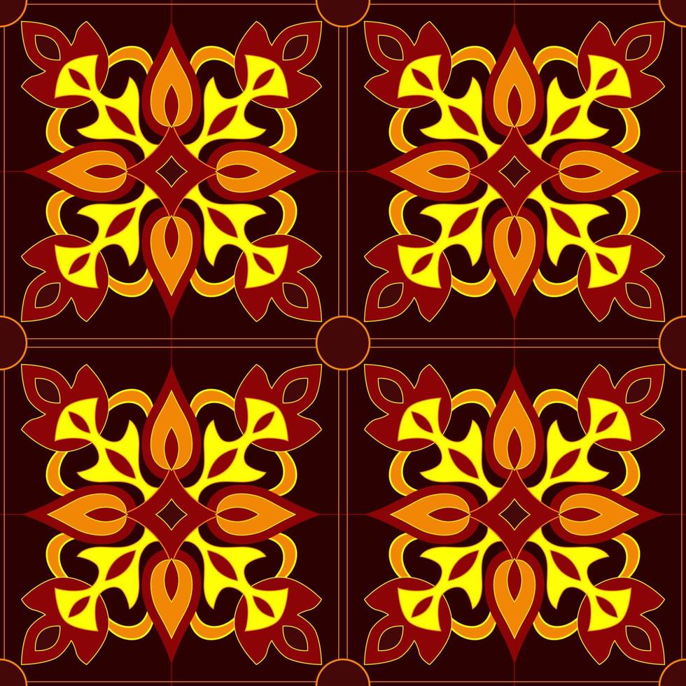 Square pattern in rich bright yellow-red colors. Tile design. vector