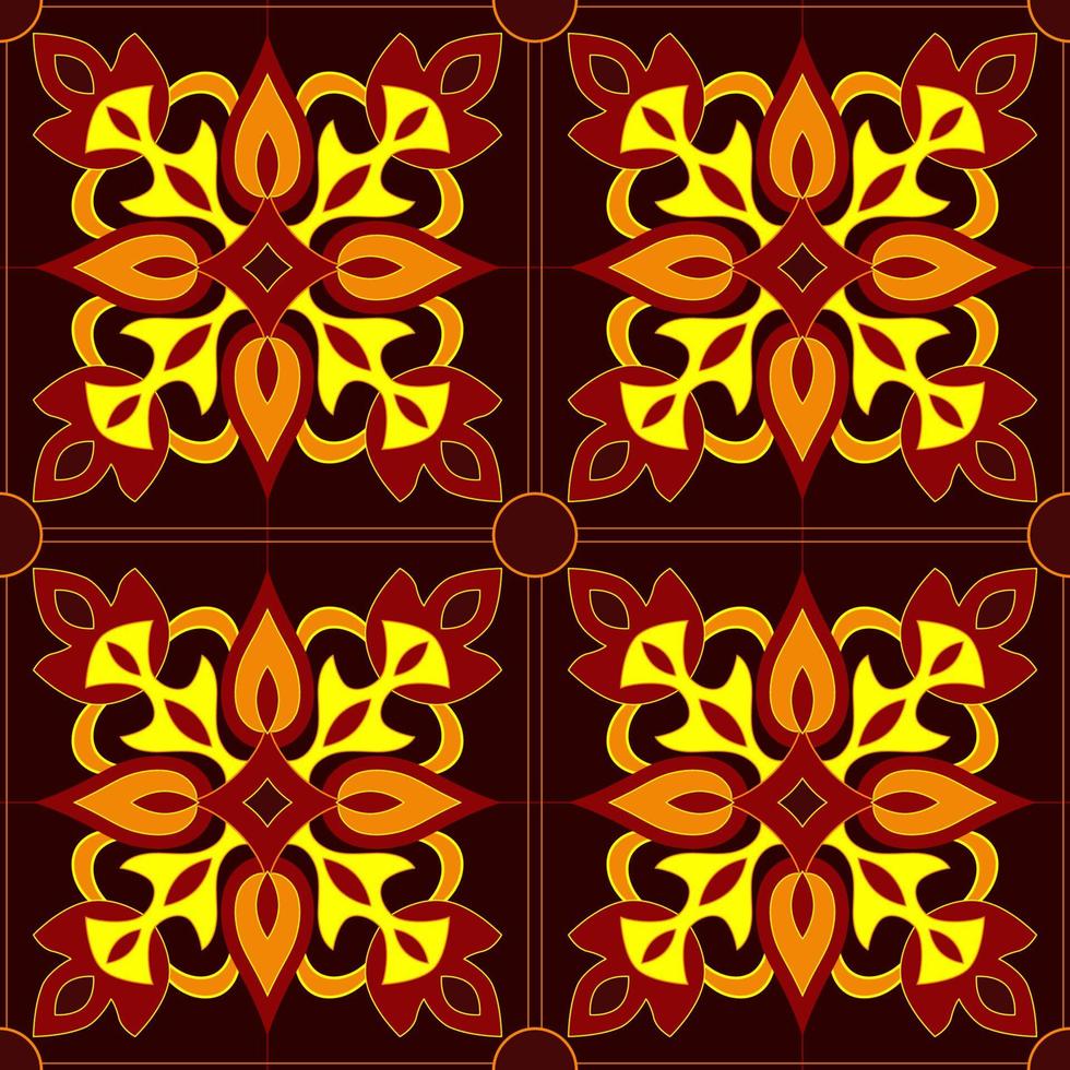 Square pattern in rich bright yellow-red colors. Tile design. vector