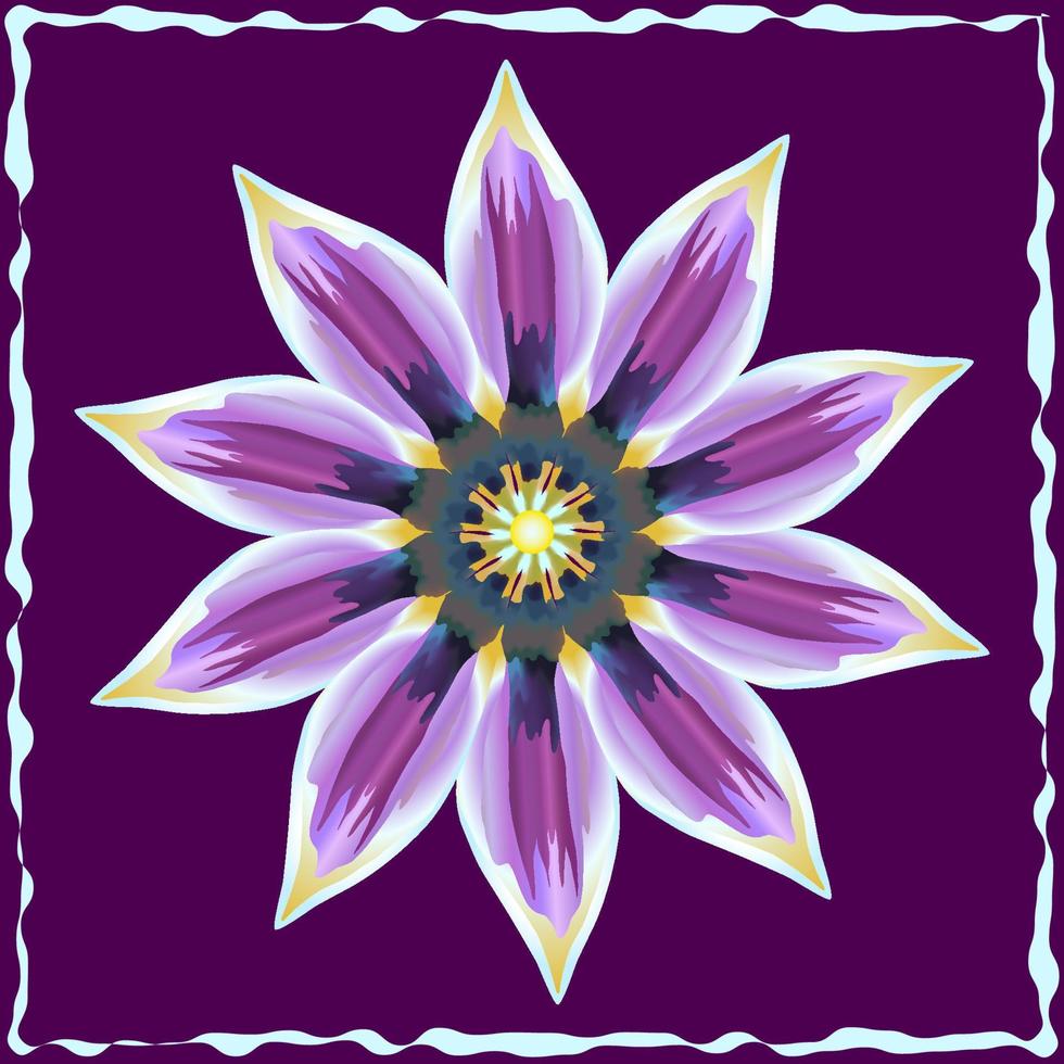 Large purple daisy flower in a frame on a violet background. Gazania. vector