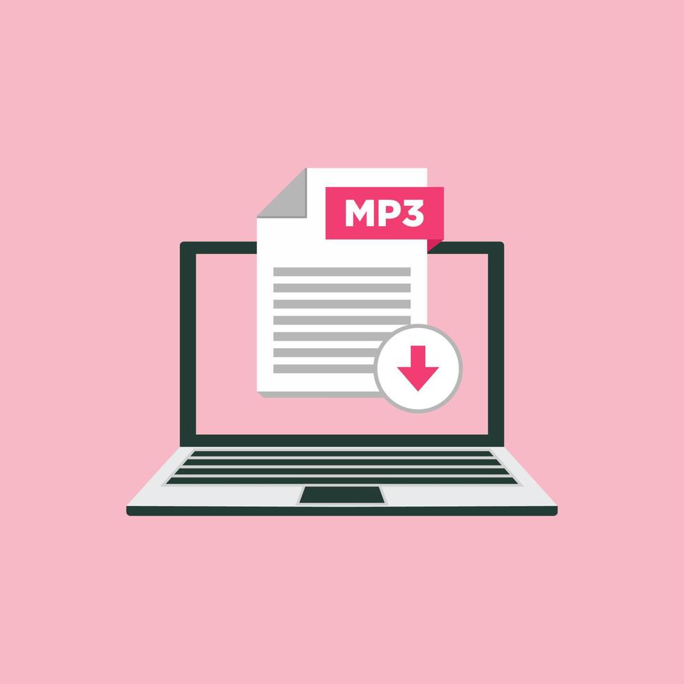 Download MP3 icon file with label on laptop screen Downloading document concept vector