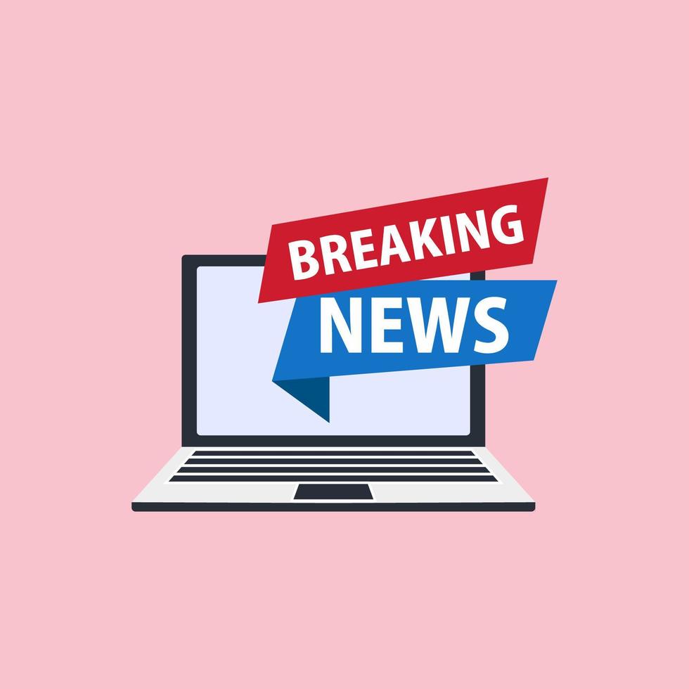 Breaking news Isolated vector icon. Sign of main news on laptop screen white background