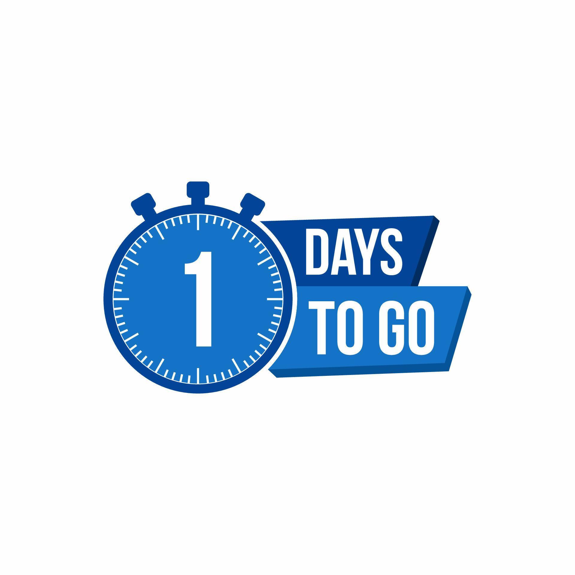 1 Day to go. Countdown timer. Clock icon. Time icon. Count time sale