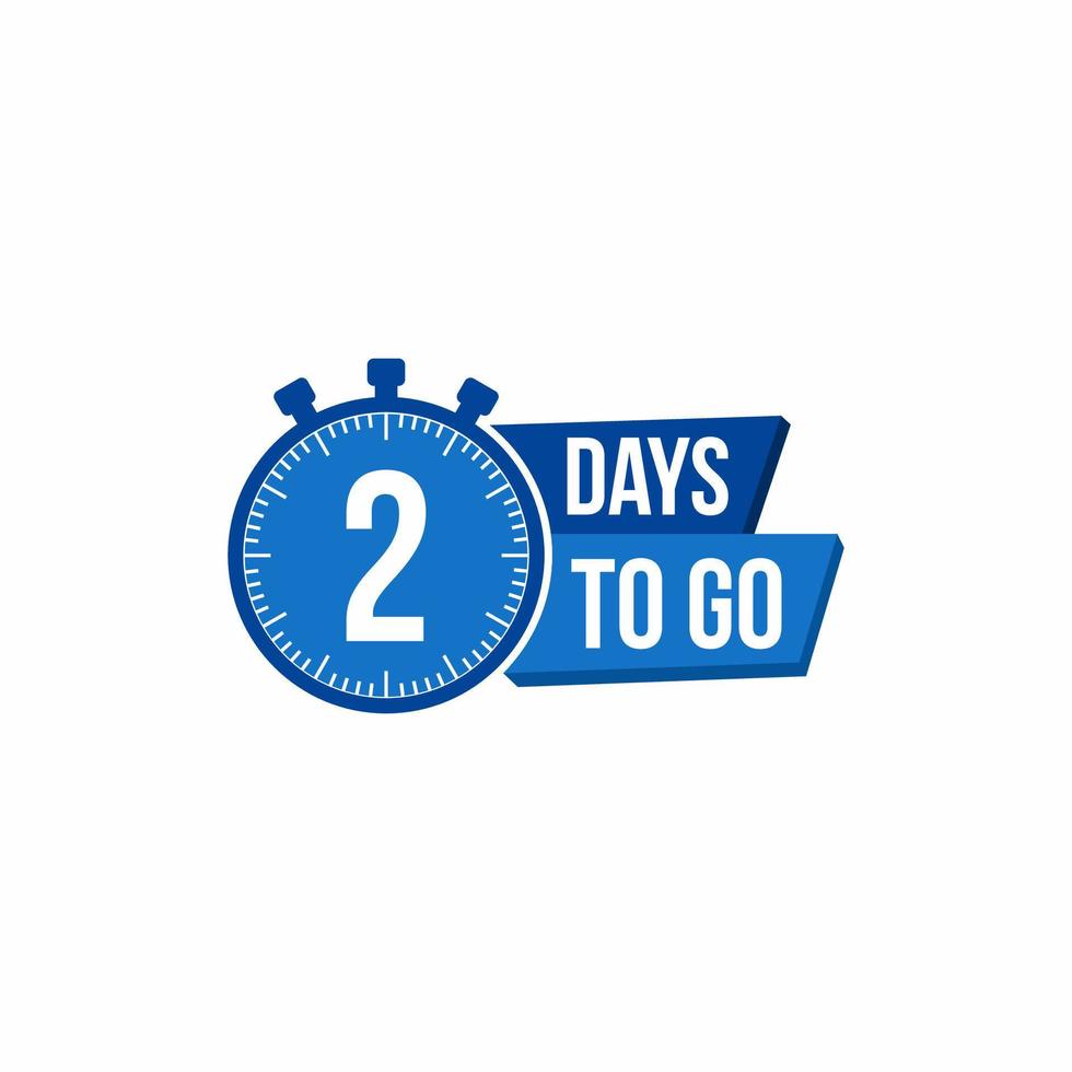 2 Day to go. Countdown timer. Clock icon. Time icon. Count time sale. Vector stock illustration.