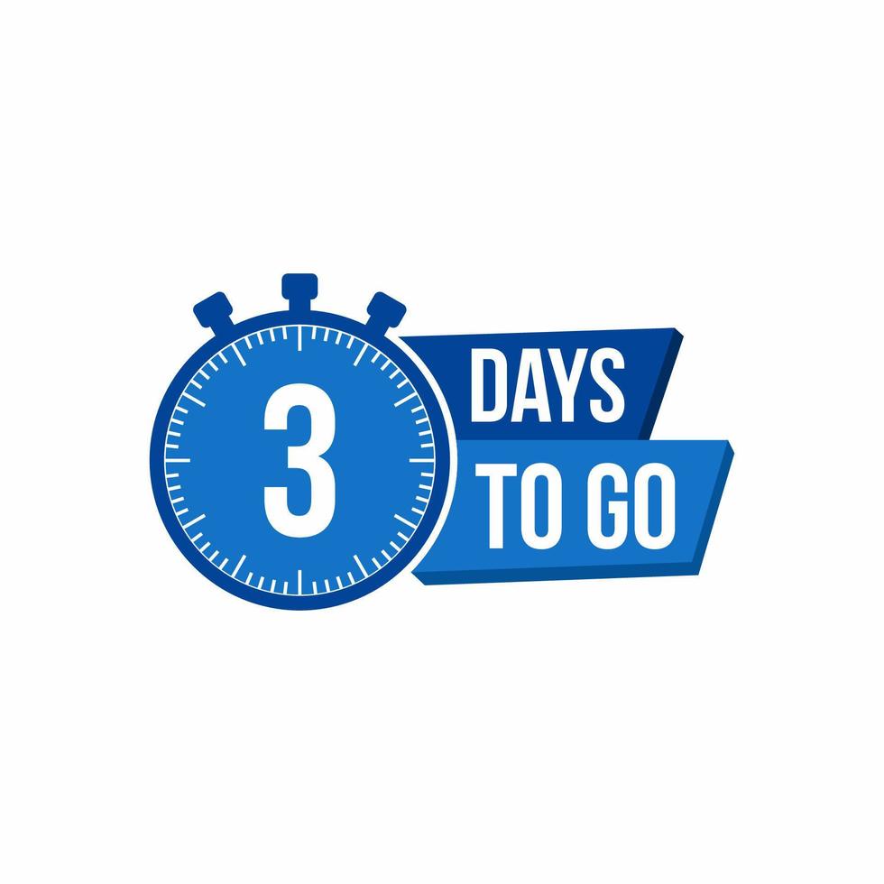 3 Day to go. Countdown timer. Clock icon. Time icon. Count time sale. Vector stock illustration.