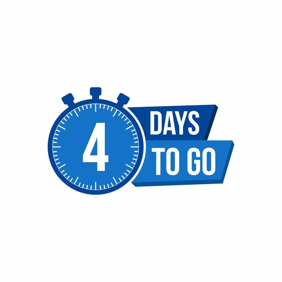 4 Day to go. Countdown timer. Clock icon. Time icon. Count time sale. Vector stock illustration.