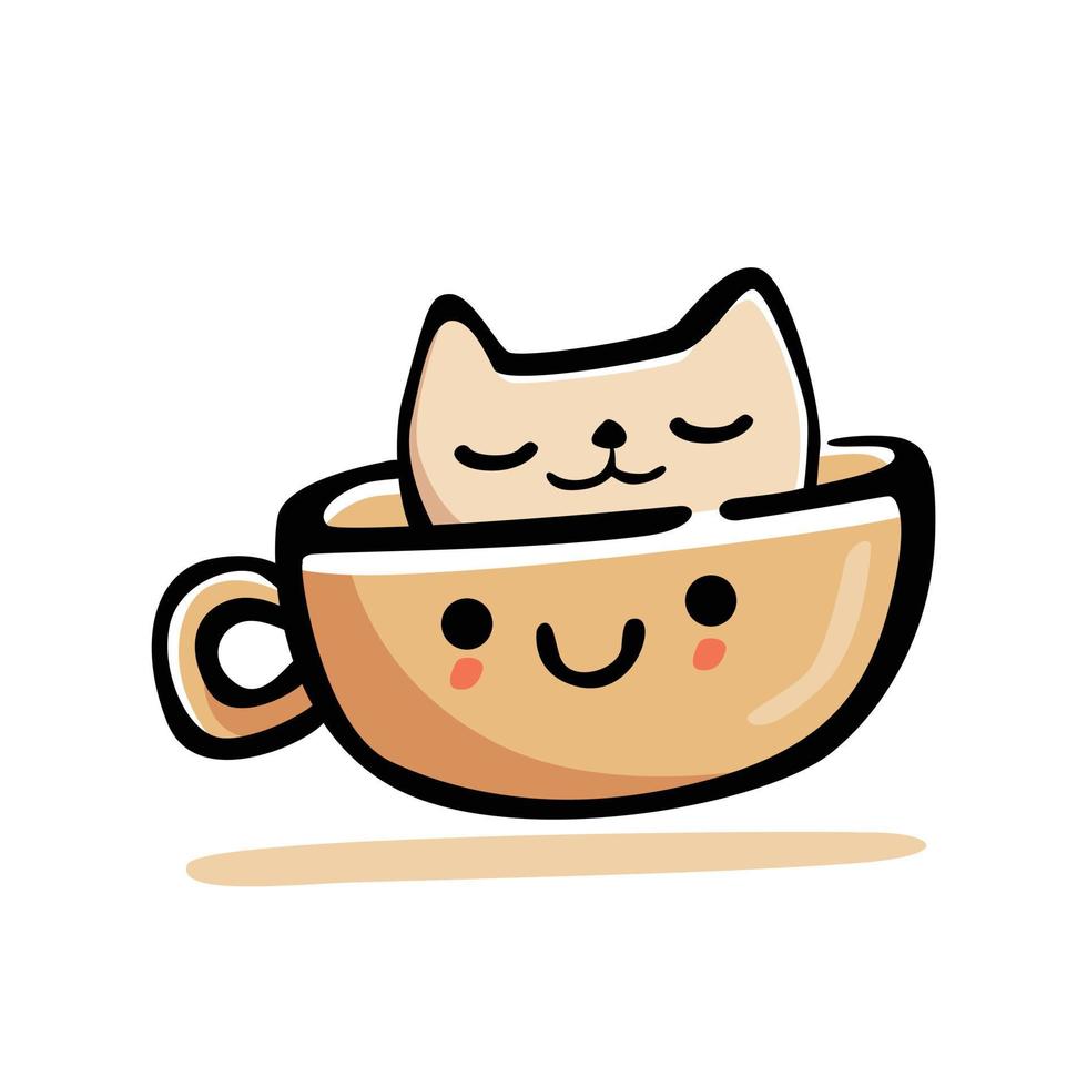 ilustración vectorial de un lindo gato en una taza de café vector