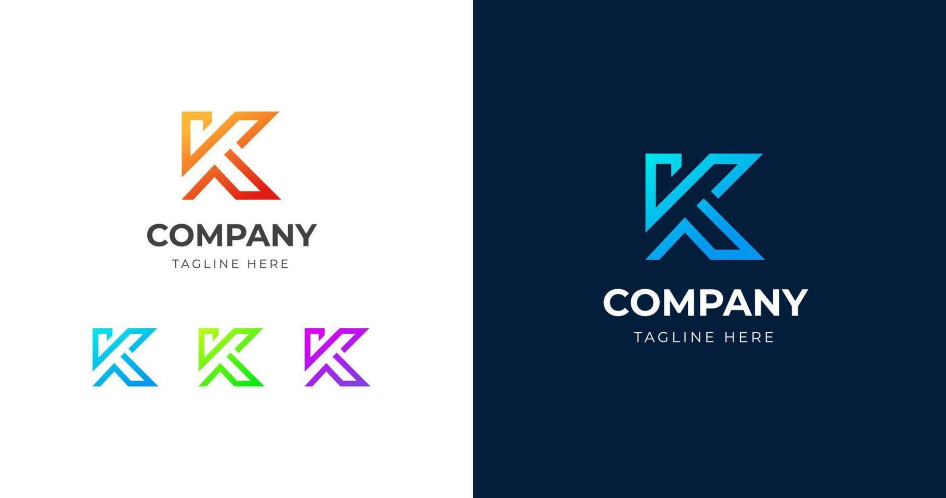 Initial K letter logo design template, line gradient concept, vector illustration