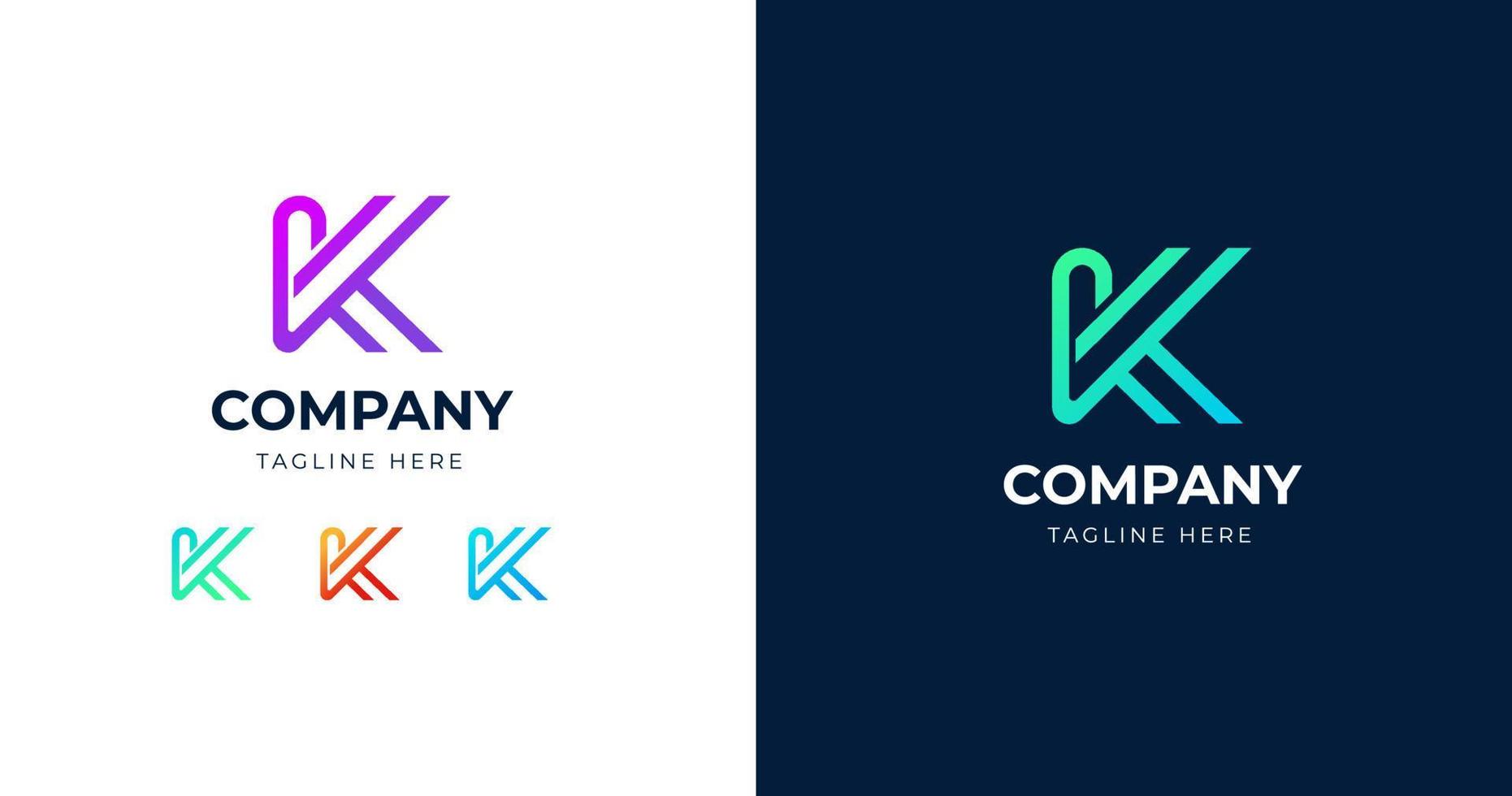 Initial K letter logo design template, line gradient concept, vector illustration