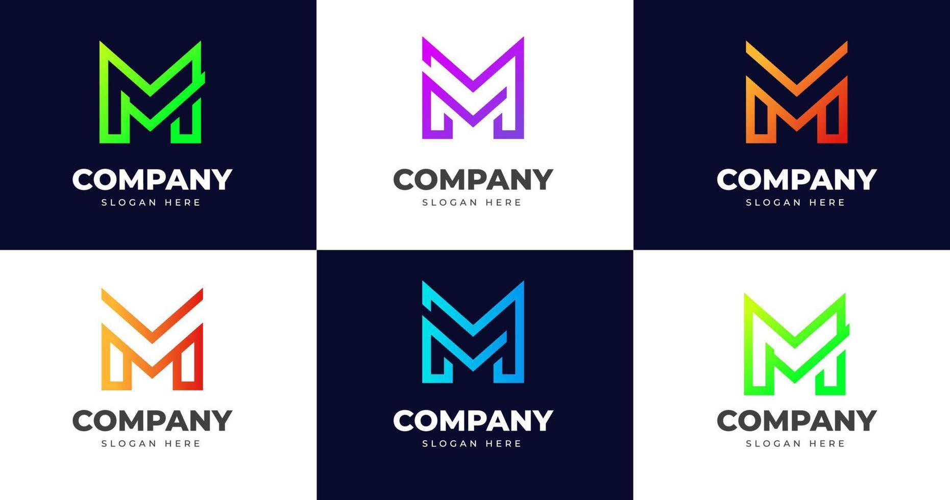 Bundle set Initial M letter logo design template, line gradient concept, vector illustration