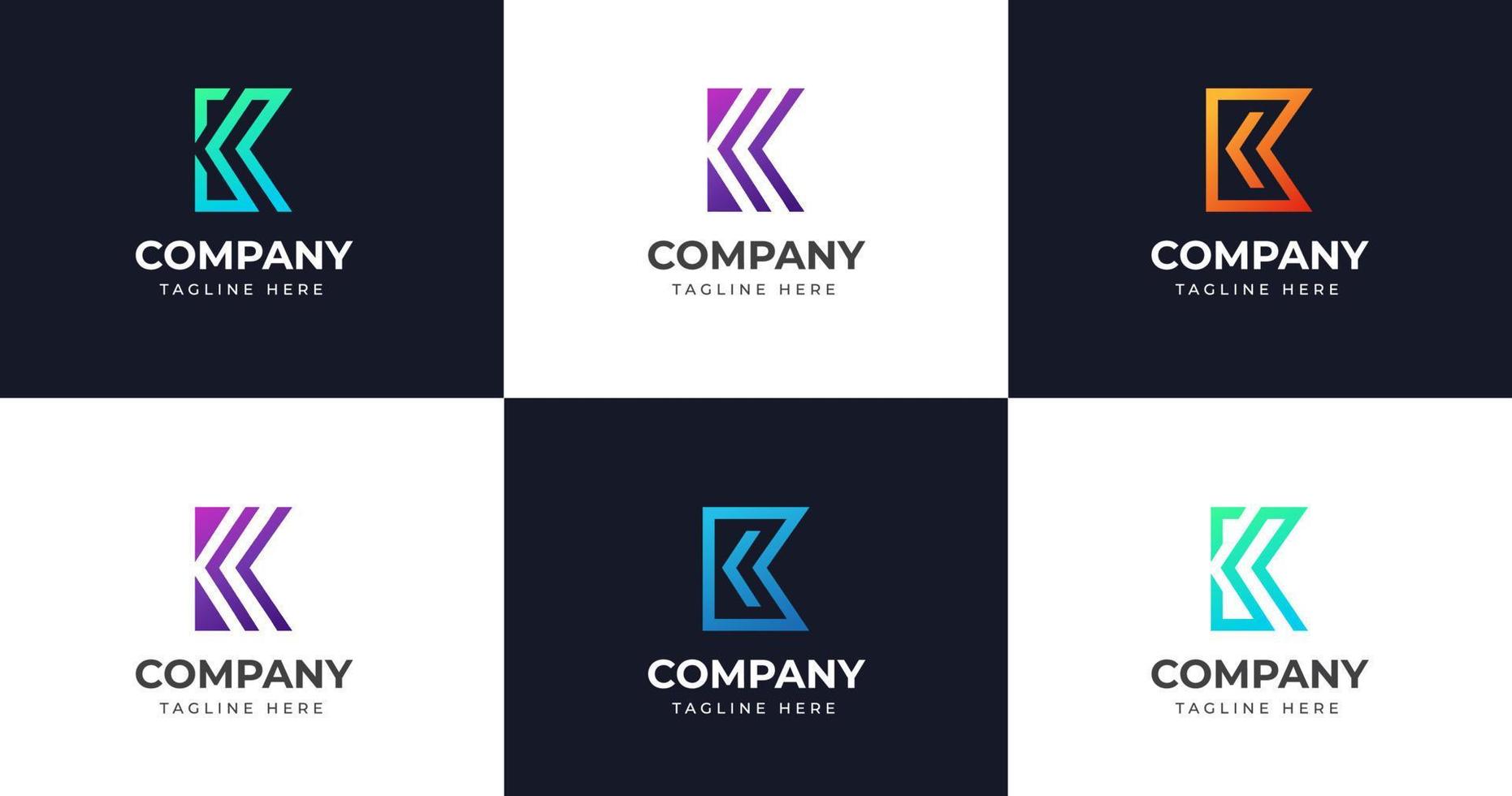 gran conjunto de diseño de logotipo de letra k minimalista. elemento de diseño vectorial, con elemento de estilo degradado de logotipo de variedad k, rótulo comercial, logotipos, identidad, ilustraciones vectoriales. vector