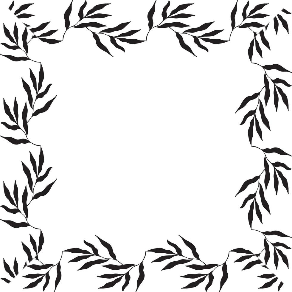 square shaped black frame made of plants on white isolated background vector