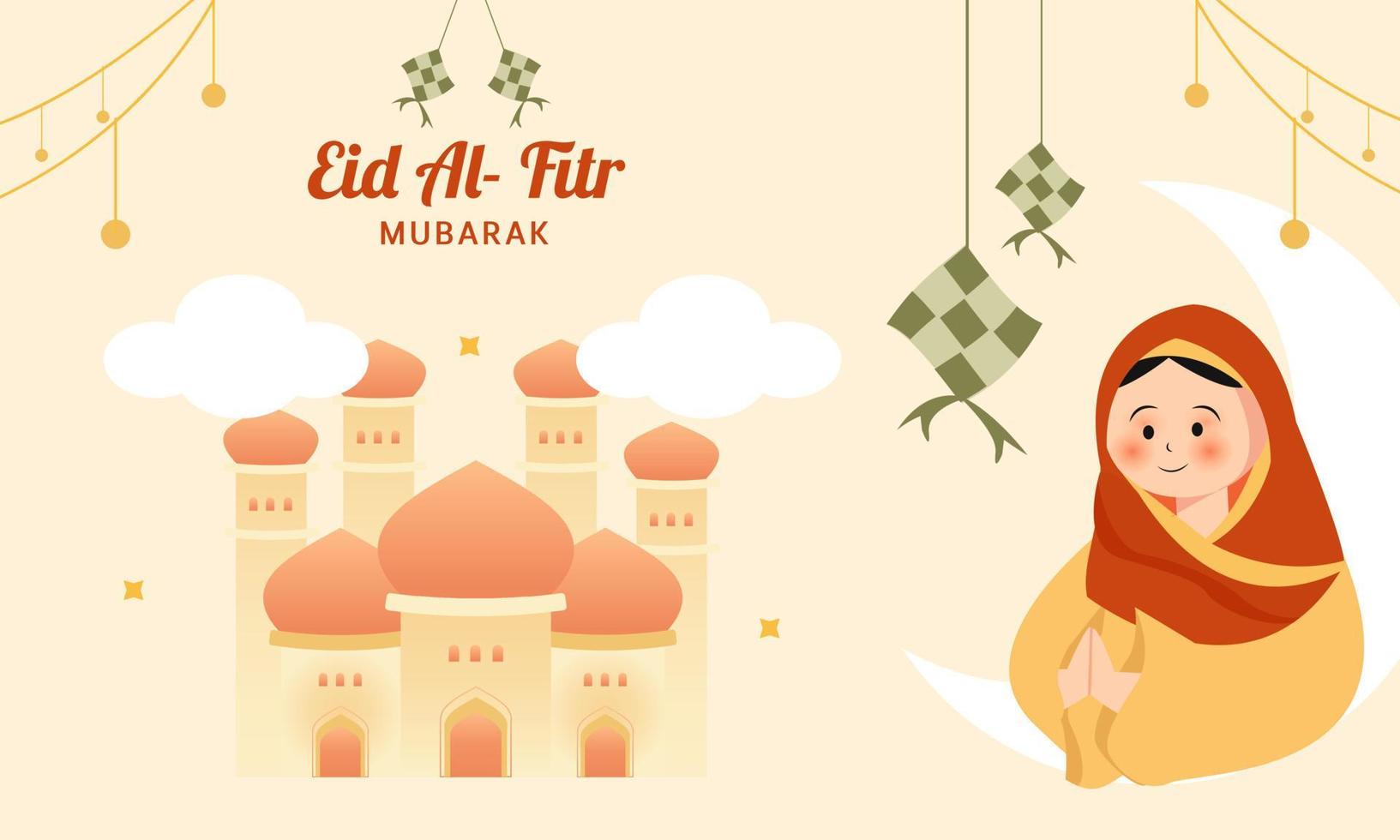 fondo plano de la ilustración de eid al fitr vector