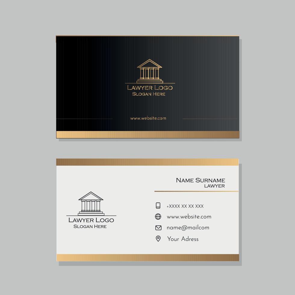 Elegant lawyer business card in white, black and gold colors vector