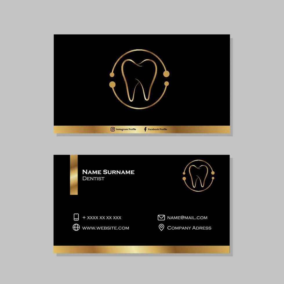 Black and gold dentist business card vector