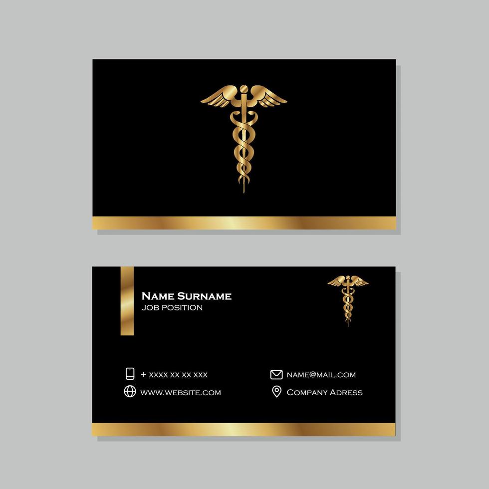 Medicine business card in black and gold color vector