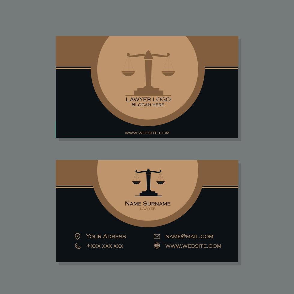 Lawyer business card in black and brown colors vector