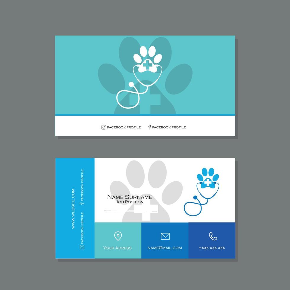 Veterinary business card in blue tones with stethoscope logo vector