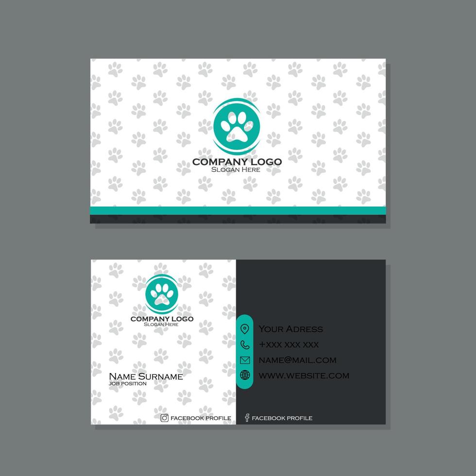 tarjeta de visita veterinaria con diseño de huellas de perro vector