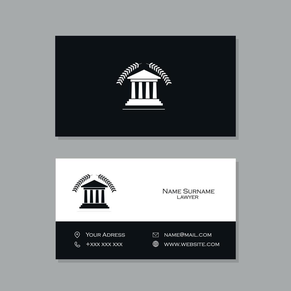 Black and White Lawyer Business Card with Lawyer Building Design vector