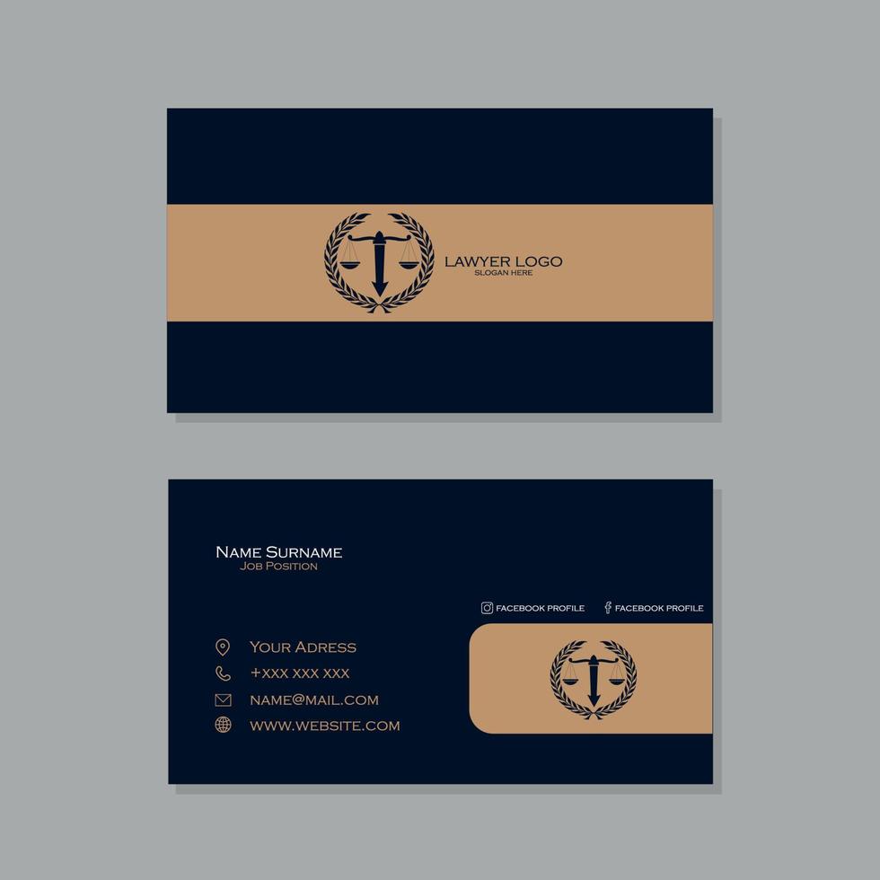 Lawyer business card in navy blue and gold vector