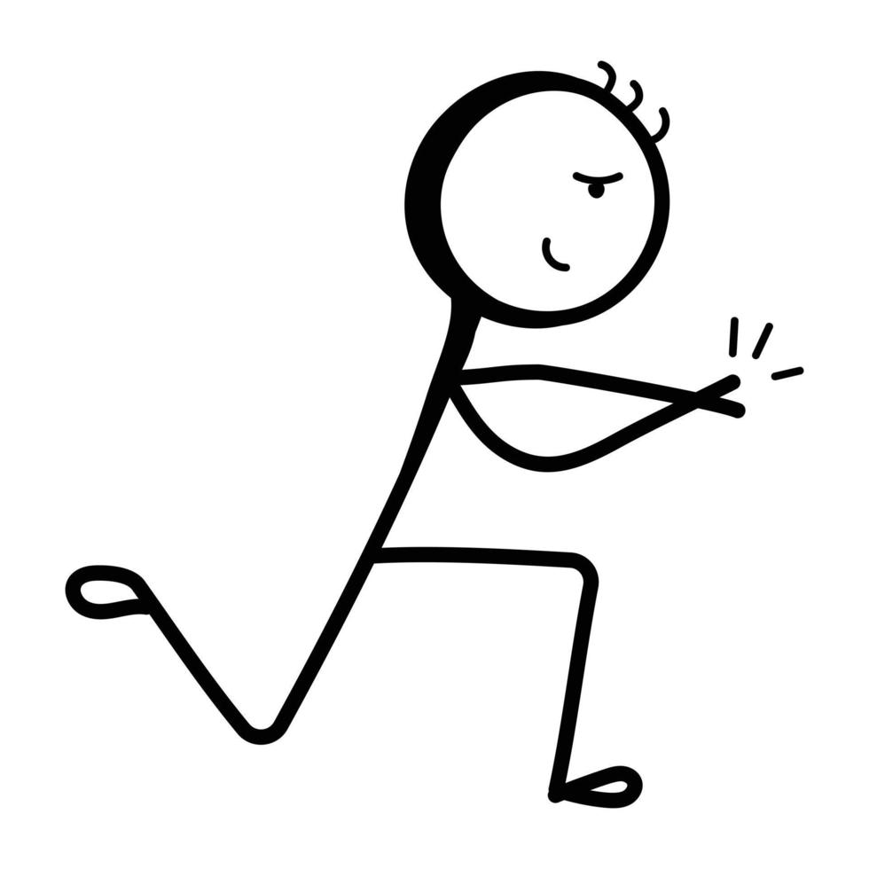 Stick figure stretching one leg up, hand drawn icon of gymnastics vector